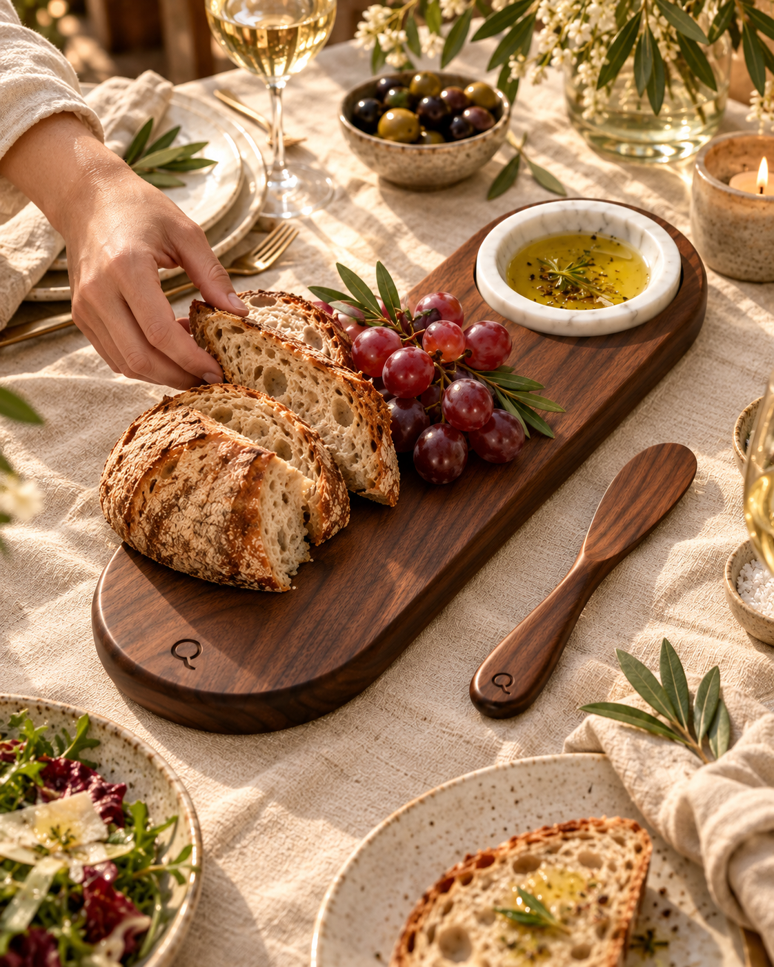 QORVETR Walnut & Stone Serving Board Set