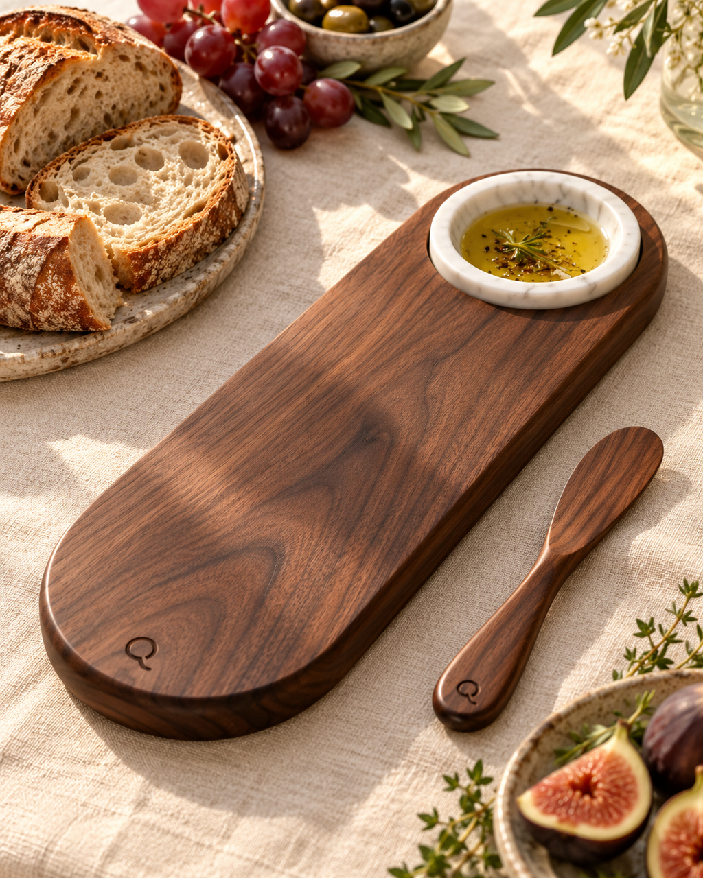 QORVETR Walnut & Stone Serving Board Set