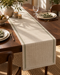 QORVETR Olive Line Linen Table Runner